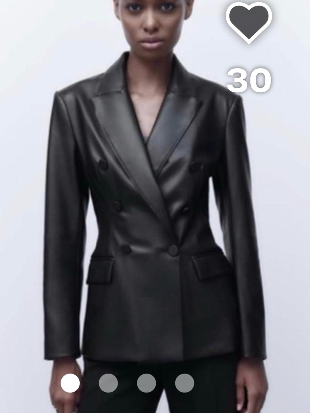 ZARA Black Double-Breasted Faux Leather Blazer - Size L